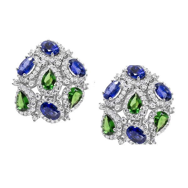 18K Blue Sapphire, Green Garnet and Diamond Necklace